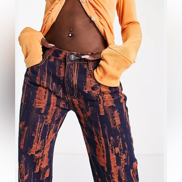 Jaded London Denim - Sold Out Jaded London Y2K Boyfriend Straight Jeans in Indigo Orange Distressed